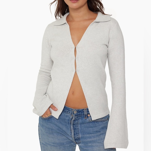 SET ACTIVE Jersey Knit Double V Cardigan & Tie Waist Wide Leg Pant in Fog Grey - Picture 5 of 13